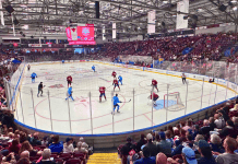 Barn Burner charity hockey game nets record $702K A photo of the blue-jerseyed Denim Team taking on the red-jerseyed Plaid Team at Barrie's Sadlon Arena on August 8 during the 2026 edition of the annual Barn Burner charity hockey game.