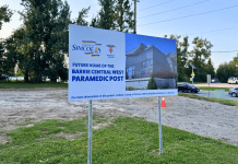 New paramedic post coming to north Barrie A physical sign depicting a rendering of the future paramedic post in north Barrie sits on the site where the city will build the post.